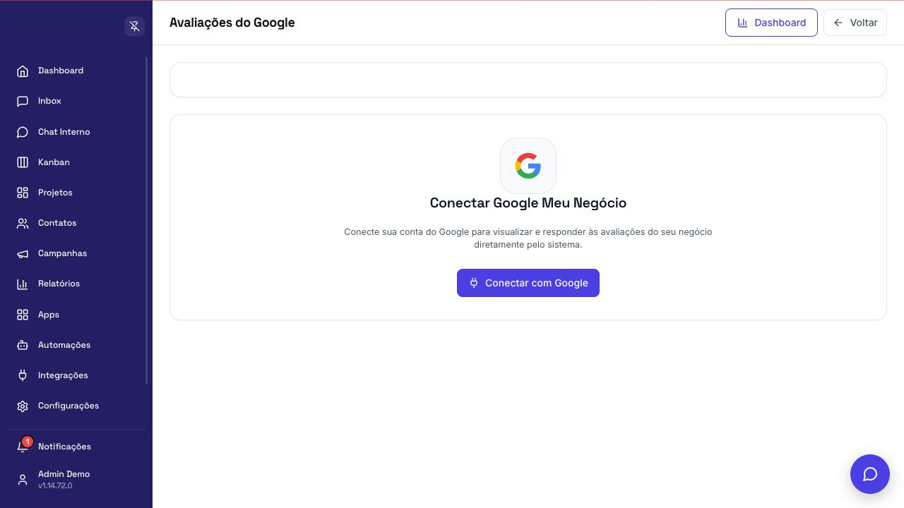 Tela de conexão do Google Meu Negócio