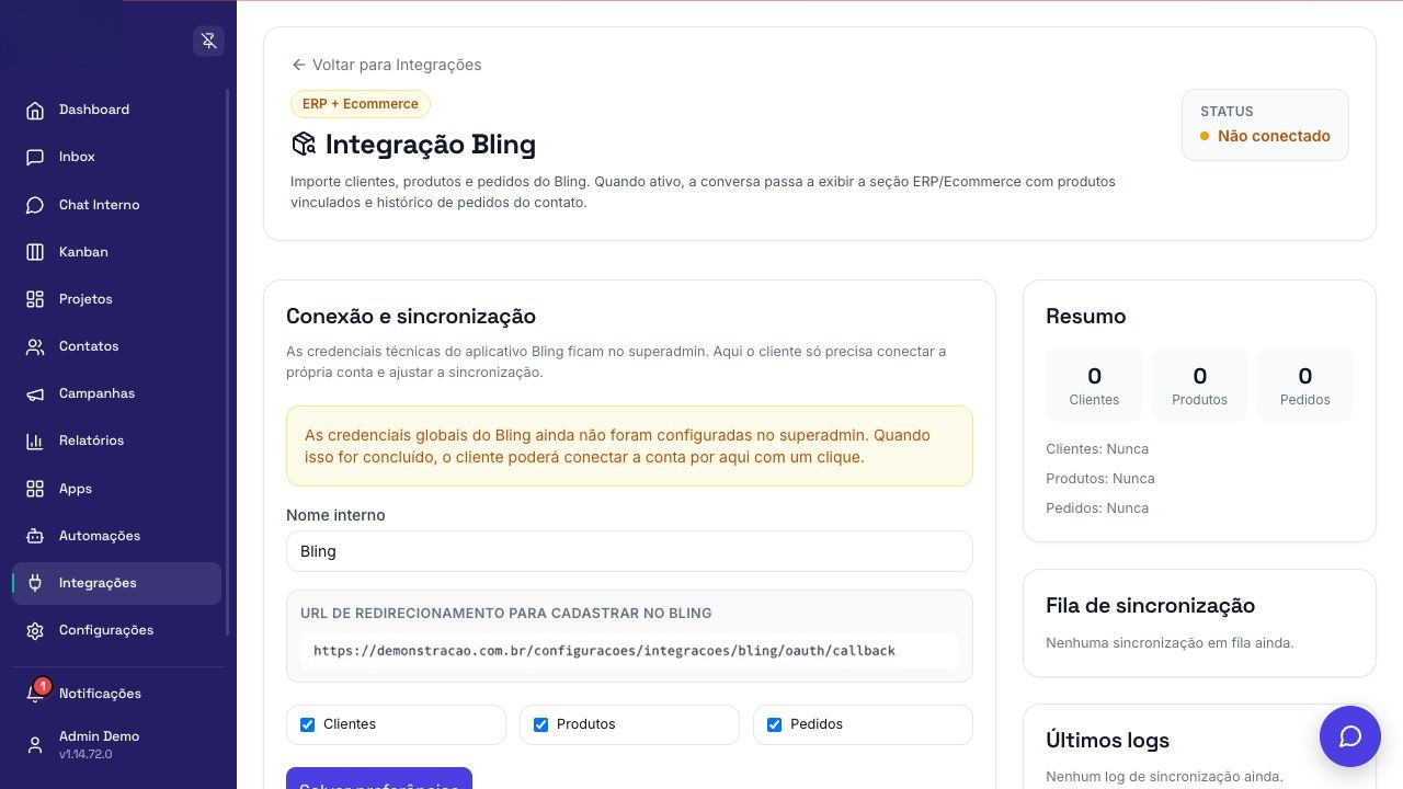 Tela de configuração de Bling