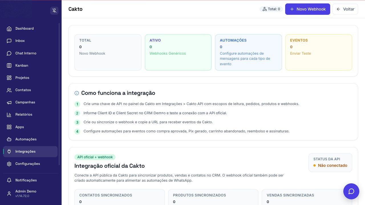 Tela de configuração de Cakto