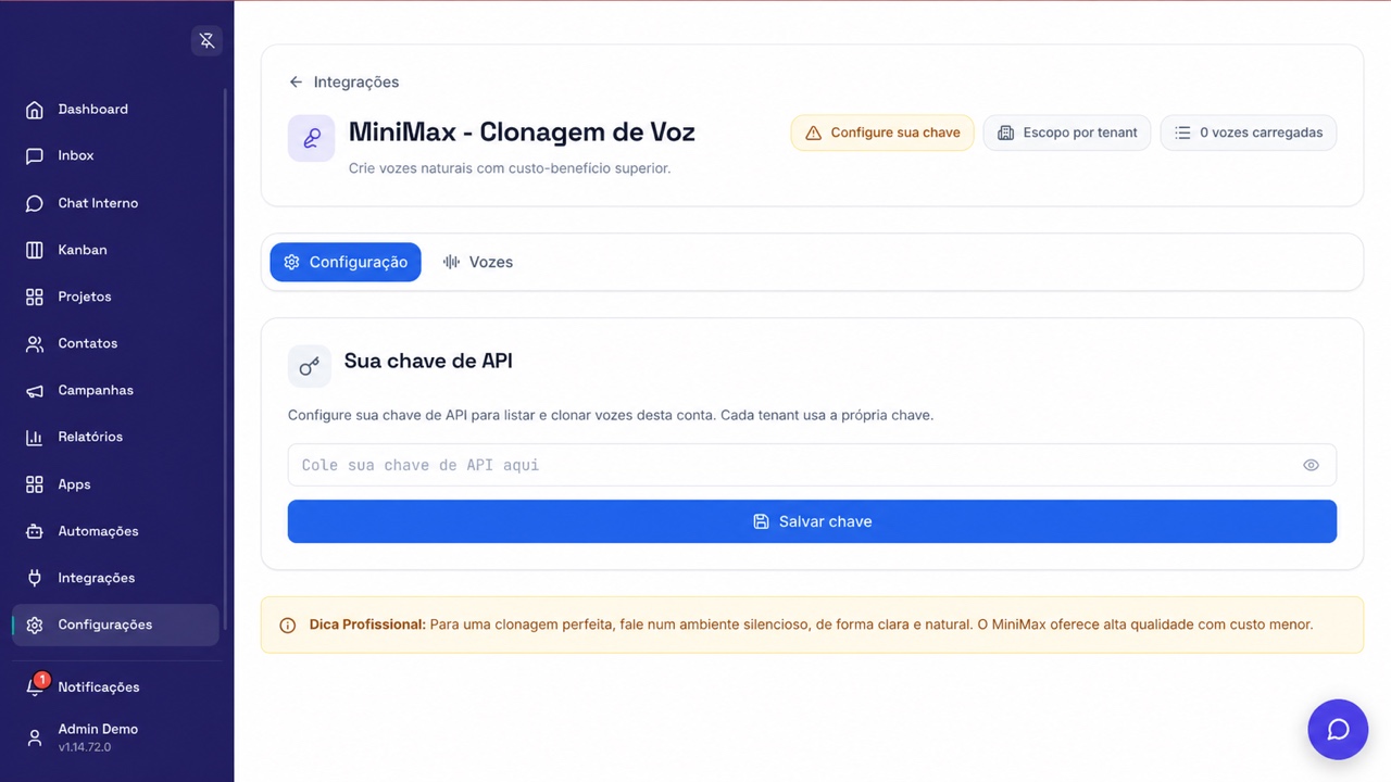 Configuração de MiniMax na empresa Demo